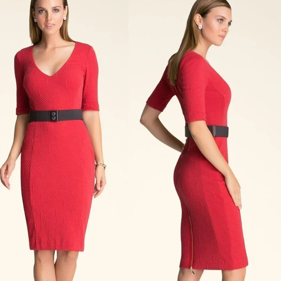 Bebe NWT Temple Red V-Neck Belted Dress Size XS - Picture 1 of 7